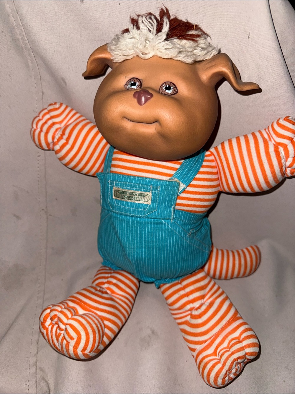 Cabbage Patch Kids Koosas Plush Dog Blue Overalls Orange/White Vintage
